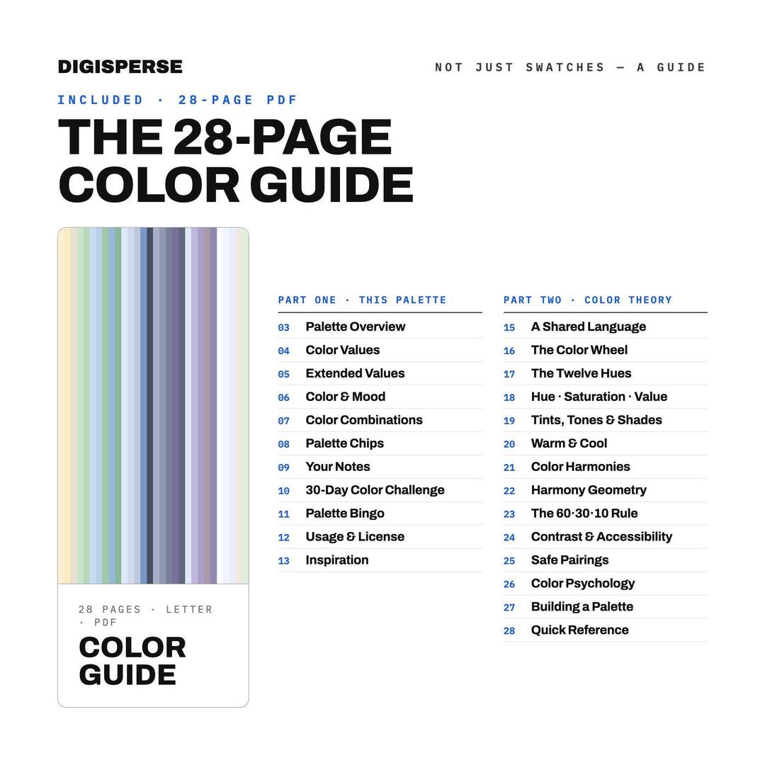 Ghost Light Color Palette | 30 Colors | Hex RGB CMYK | Color Guide | Procreate Swatches + ASE | Digital Download