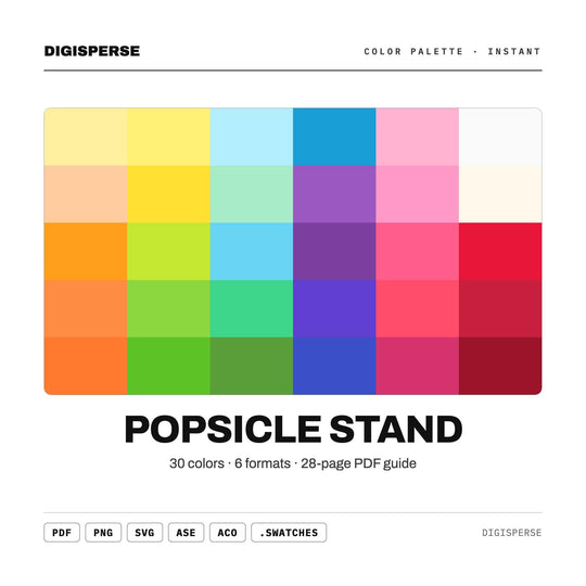 Bright Summer Color Palette for Retro Ice Cream Art and Playful Branding, 30 Popsicle Fruit Hues, Procreate Swatches