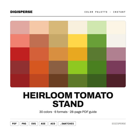Warm Rustic Color Palette for Farmers Market Art and Garden Branding, 30 Heirloom Tomato Hues, Procreate Swatches, Hex Codes