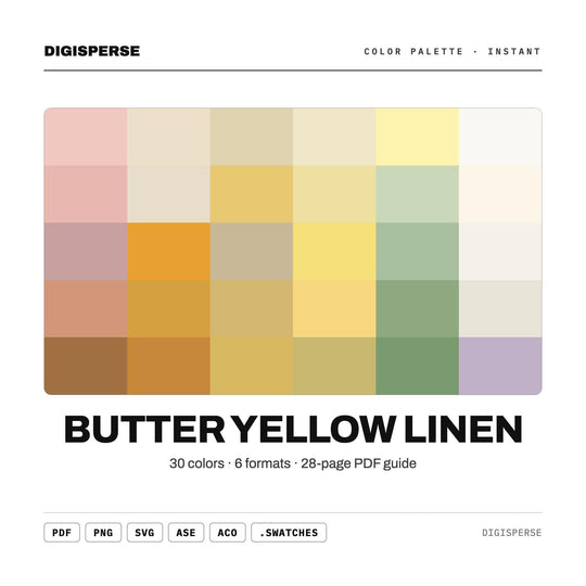 Butter Yellow Linen Color Palette | 30 Colors | Hex RGB CMYK | Procreate Swatches + ASE | Digital Download