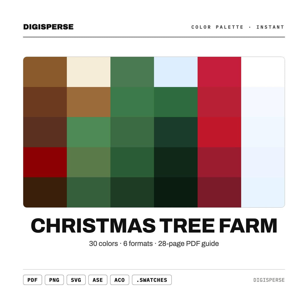 Christmas Tree Farm Color Palette | 30 Colors | Hex RGB CMYK | Procreate Swatches + ASE | Digital Download