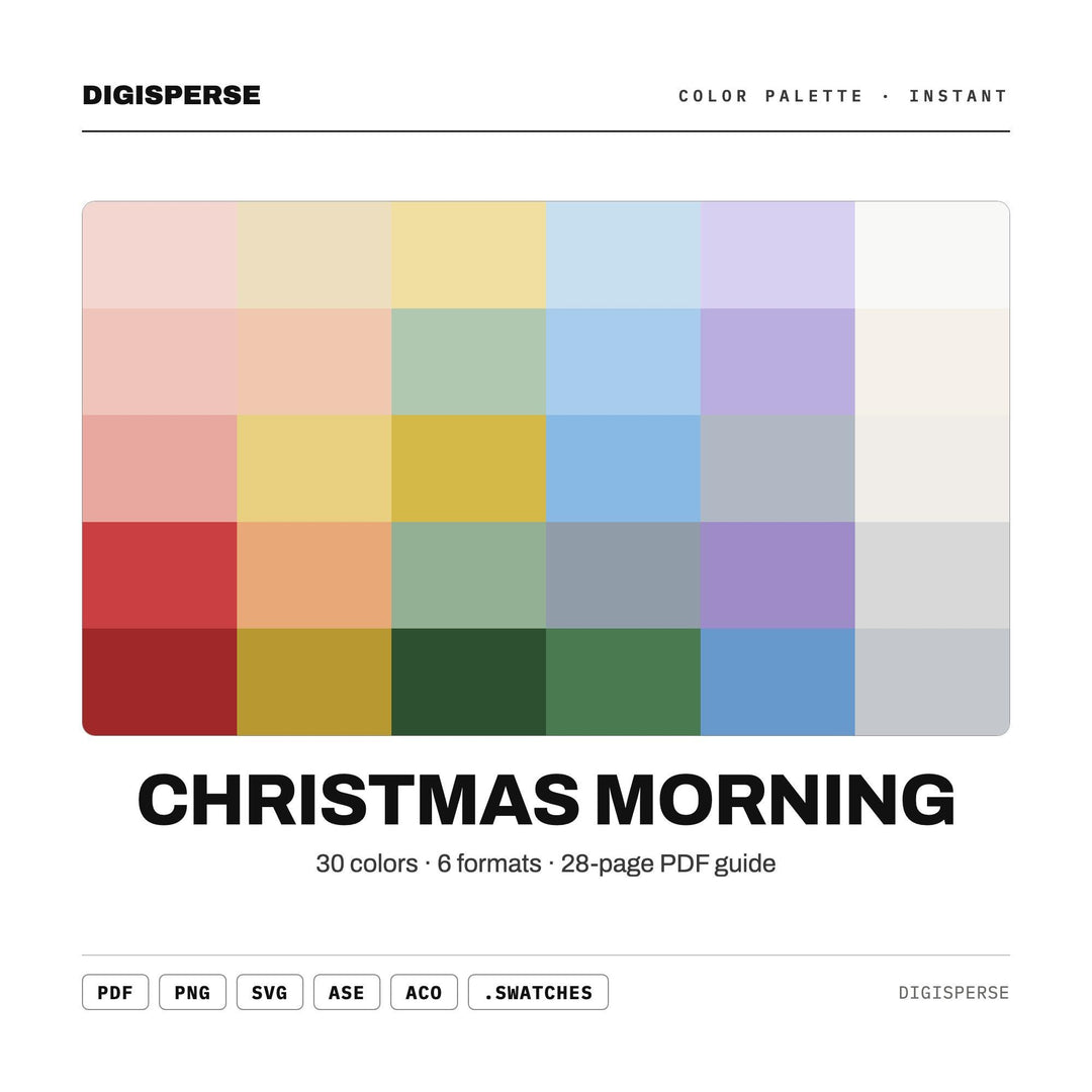Cozy Christmas Morning Color Palette for Holiday Card Art and Festive Home Branding, 30 Warm Red Green Hues, Procreate Swatches