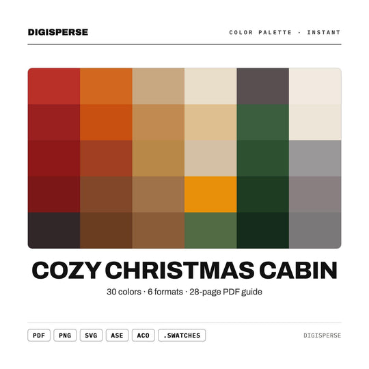 Cozy Christmas Cabin Color Palette | 30 Colors | Hex RGB CMYK | Procreate Swatches + ASE | Digital Download