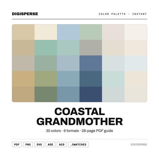 Coastal Grandmother Color Palette | 30 Colors | Hex RGB CMYK | Procreate Swatches + ASE | Digital Download