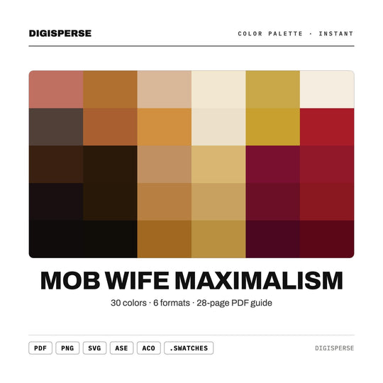 Bold Luxe Color Palette for Glam Fashion Art and Dramatic Decor Branding, 30 Mob Wife Hues, Procreate Swatches