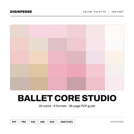 Ballet Core Studio Color Palette | 30 Colors | Hex RGB CMYK | Procreate Swatches + ASE | Digital Download
