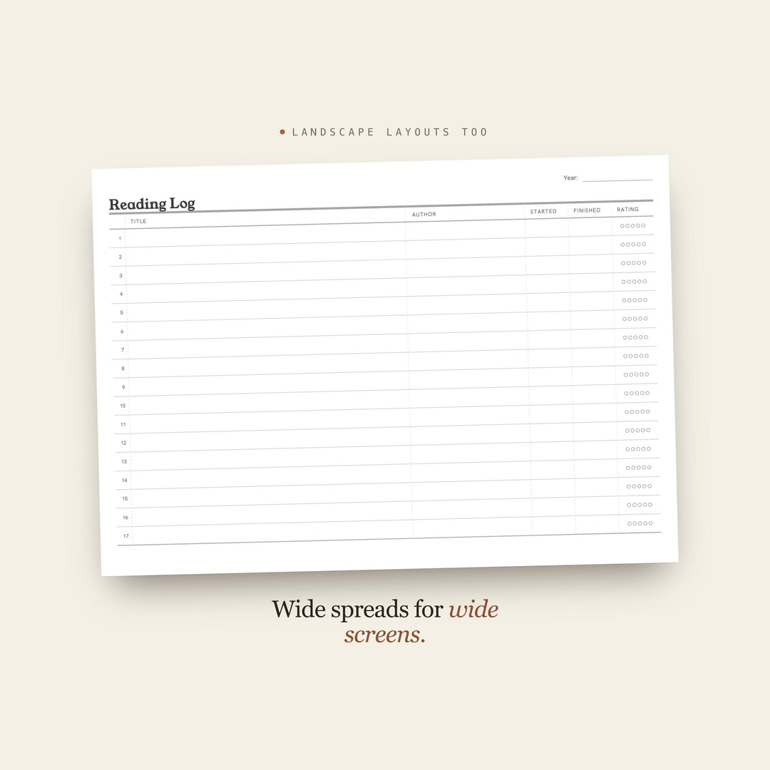 Reading Log Planner Insert | Planner Spread | GoodNotes iPad PDF | Digital Download