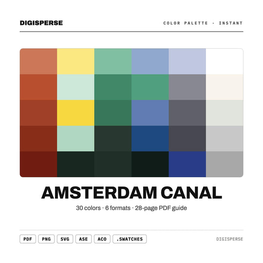Amsterdam Canal Color Palette | 30 Procreate Swatches, HEX, RGB, CMYK (Digital Download)