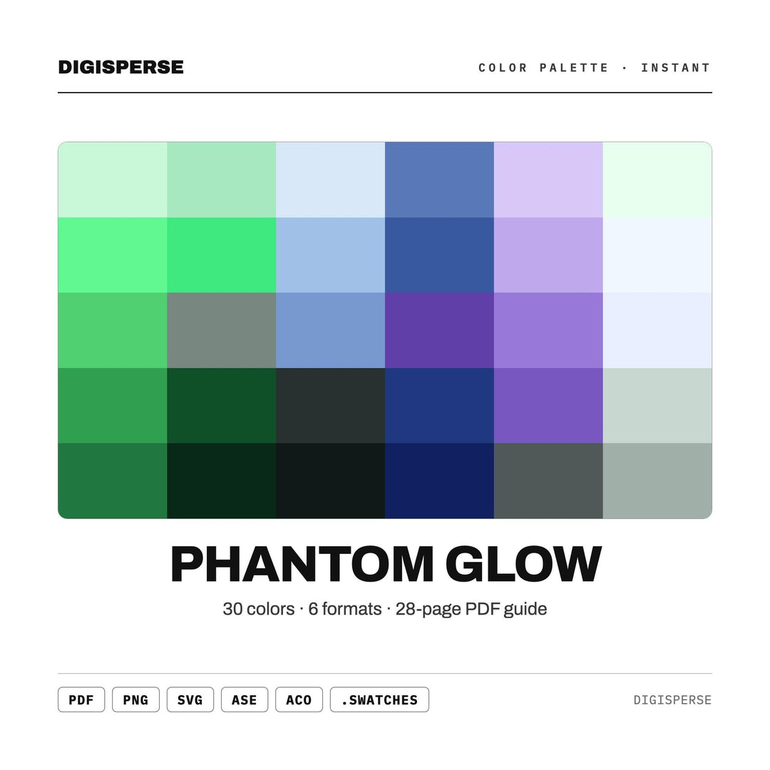 Phantom Glow Color Palette | 30 Procreate Swatches, ASE, PDF Guide (Digital Download)