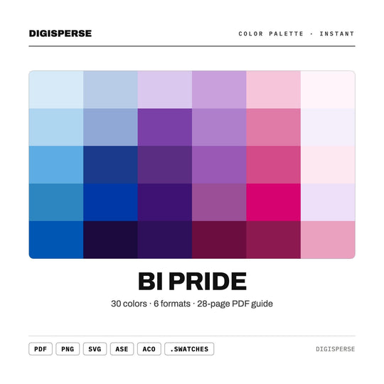 Bold Pride Color Palette for Bisexual Flag Art and LGBTQ Branding, 30 Pink Purple Blue Hues, Procreate Swatches