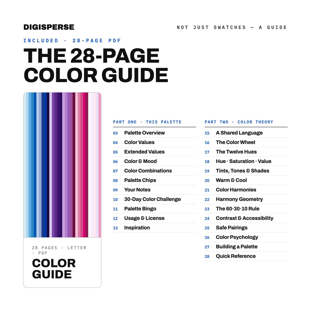 Bold Pride Color Palette for Bisexual Flag Art and LGBTQ Branding, 30 Pink Purple Blue Hues, Procreate Swatches