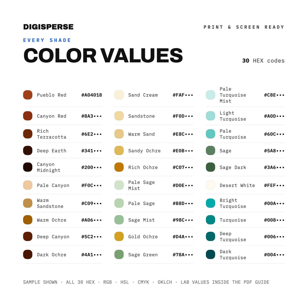Indigenous Peoples Day Color Palette | 30 Earth Tones (Digital Download)