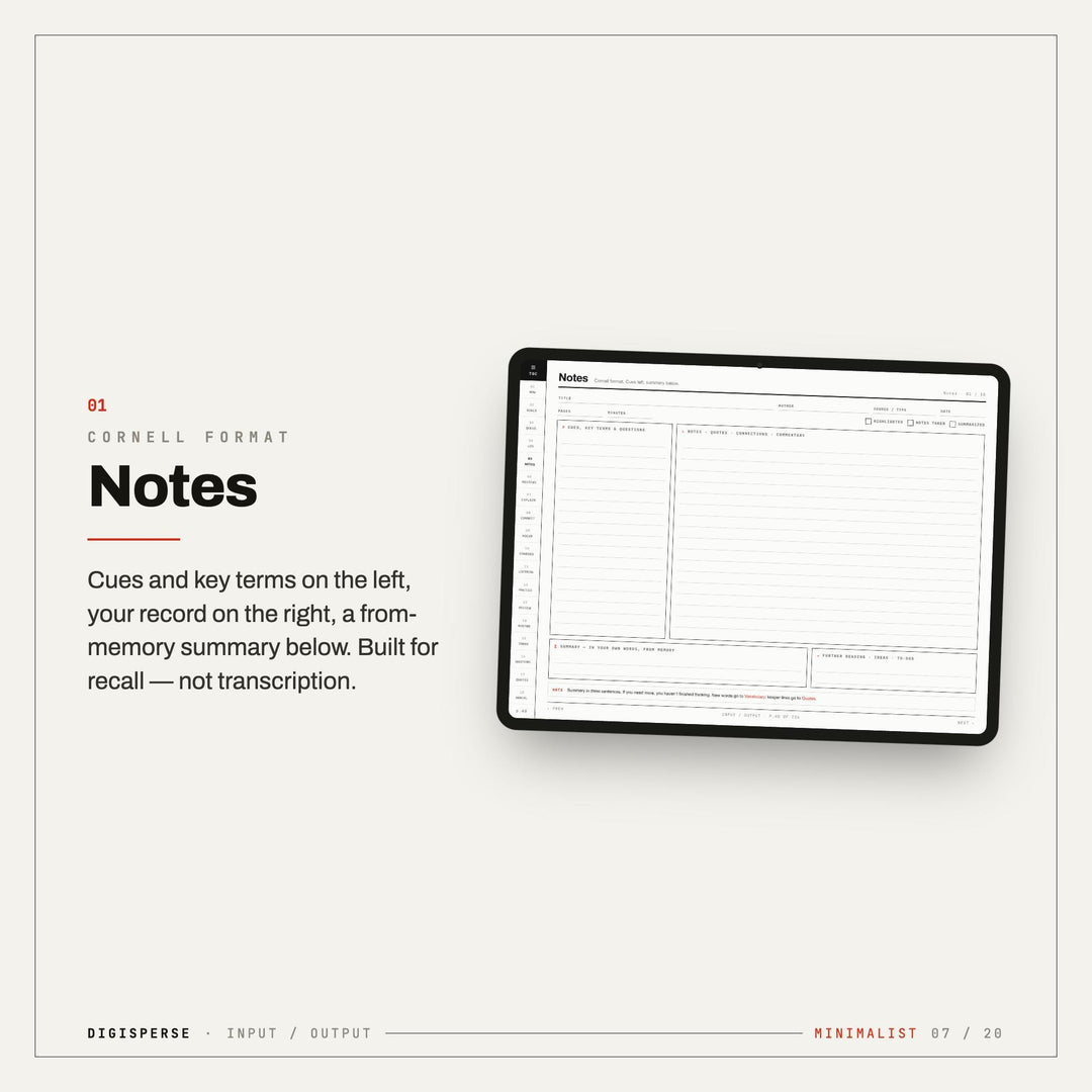 Minimalist Learning Journal | GoodNotes Digital Study Planner PDF | Cornell Notes, Spaced Repetition + Habit Tracker | 5 Dated Formats