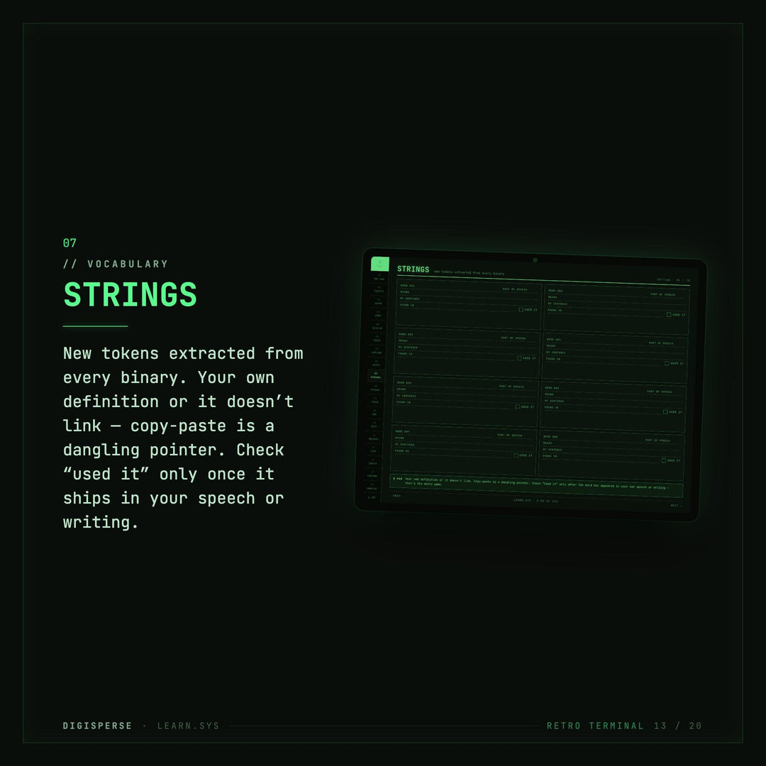 Dated Retro Terminal Learning Journal | Coder Study Planner, Spaced Repetition (PDF Download)