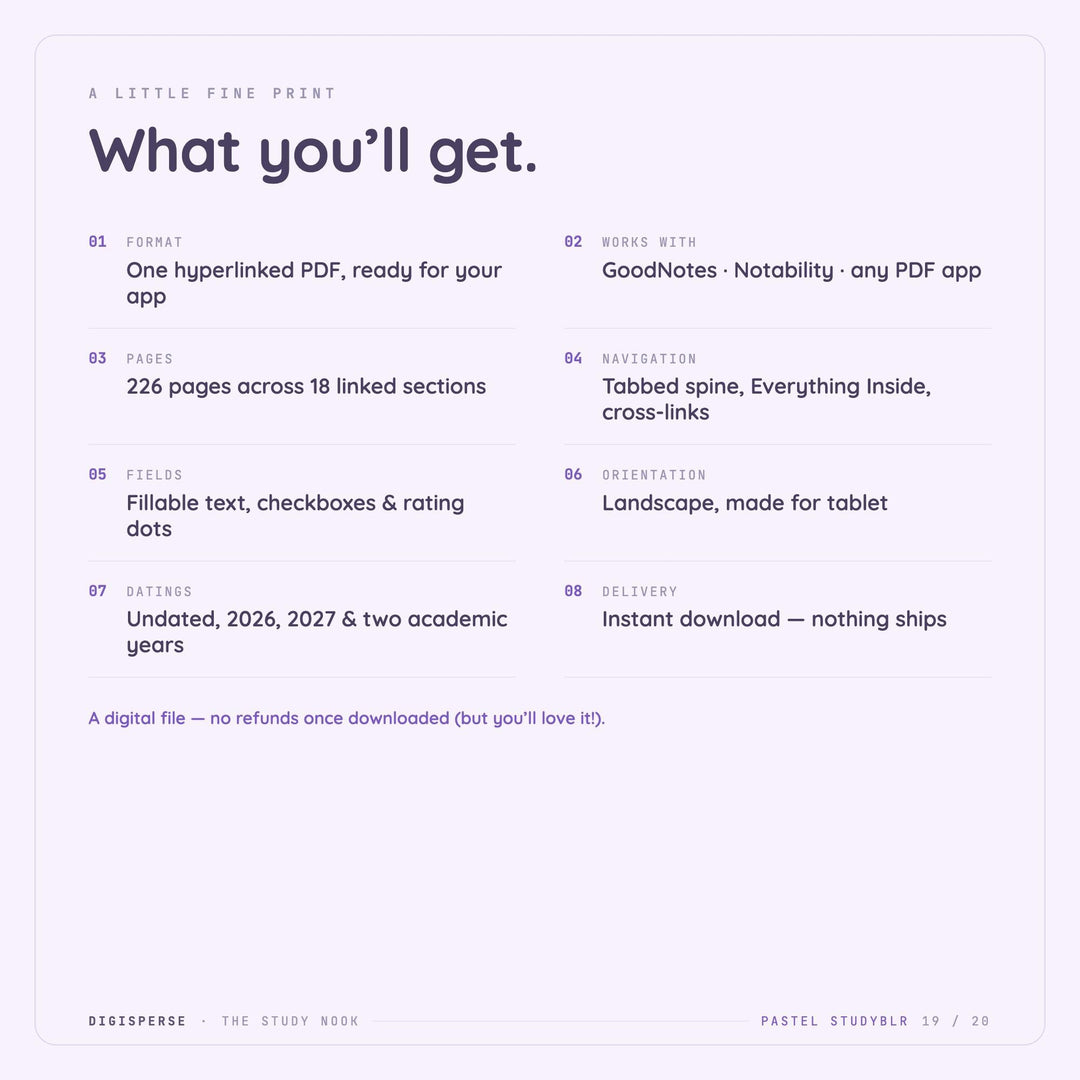 Dated Pastel Studyblr Learning Journal | GoodNotes Study Planner PDF (Digital Download)