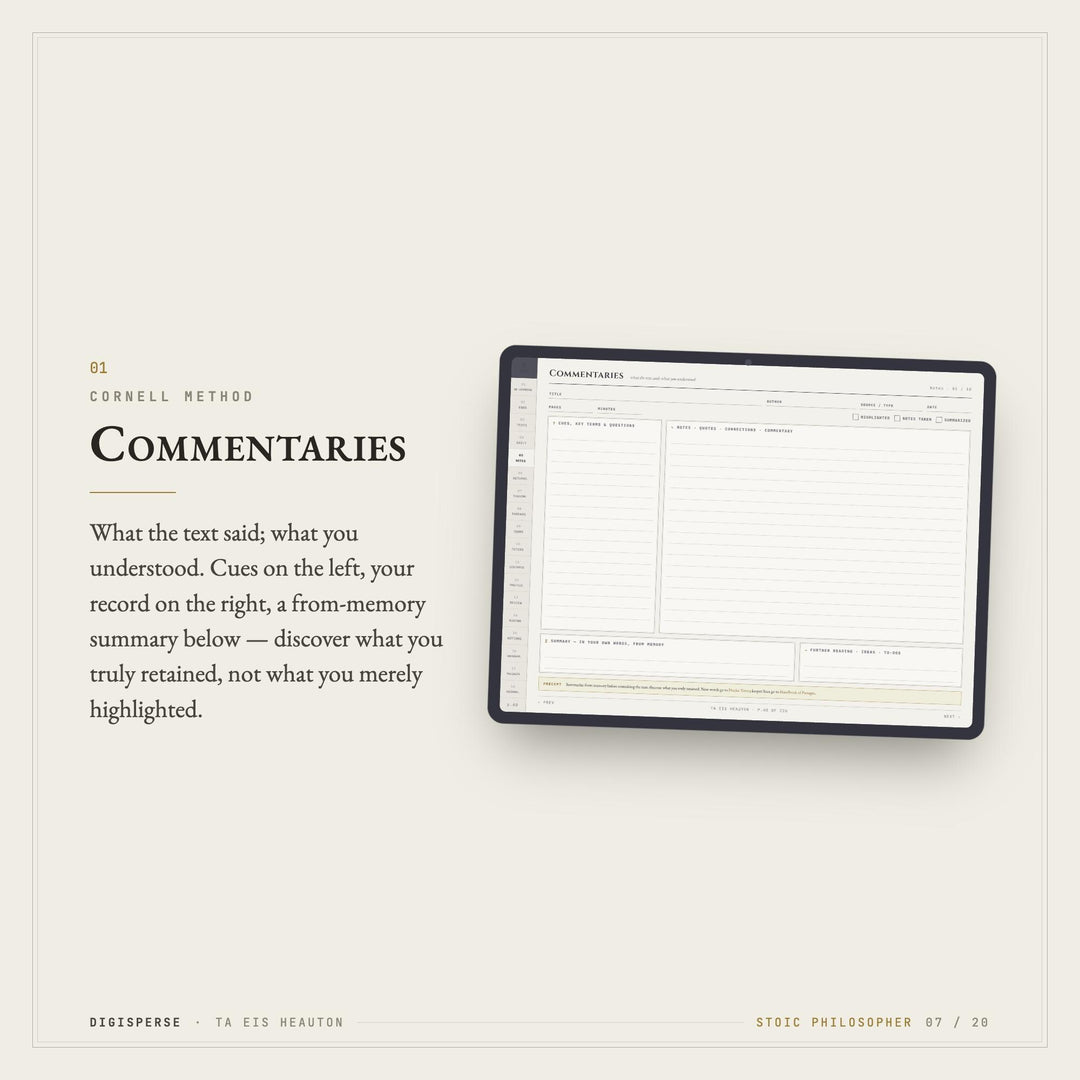 Stoic Learning Journal | GoodNotes Study + Reflection Planner PDF | Cornell Notes, Spaced Repetition, Reading Log | 5 Dated Formats