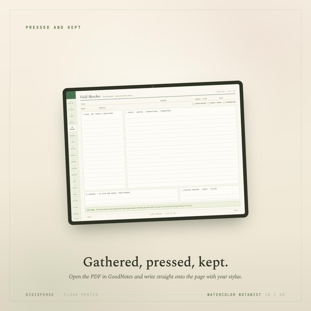 Watercolor Learning Journal | GoodNotes Digital Study Planner PDF | Cornell Notes, Reading Log + Habit Tracker | 5 Dated Formats
