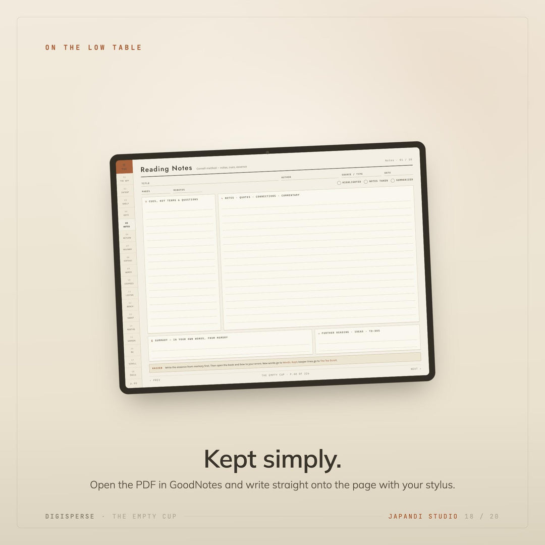 Dated Japandi Learning Journal | Minimal GoodNotes Study Planner (PDF)