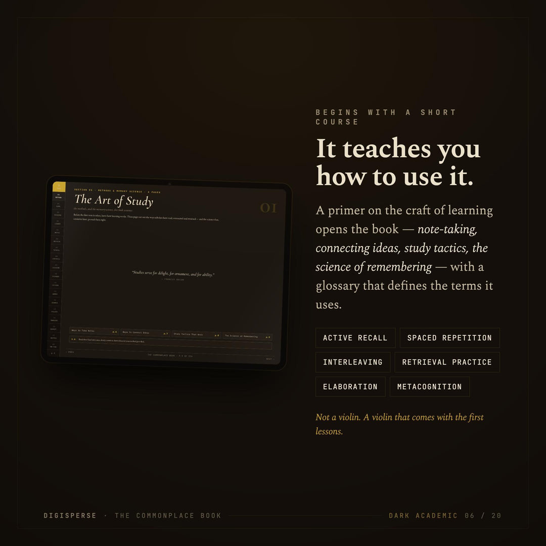 Dated Dark Academia Learning Journal | Cornell Notes, Spaced Repetition (Digital Download)
