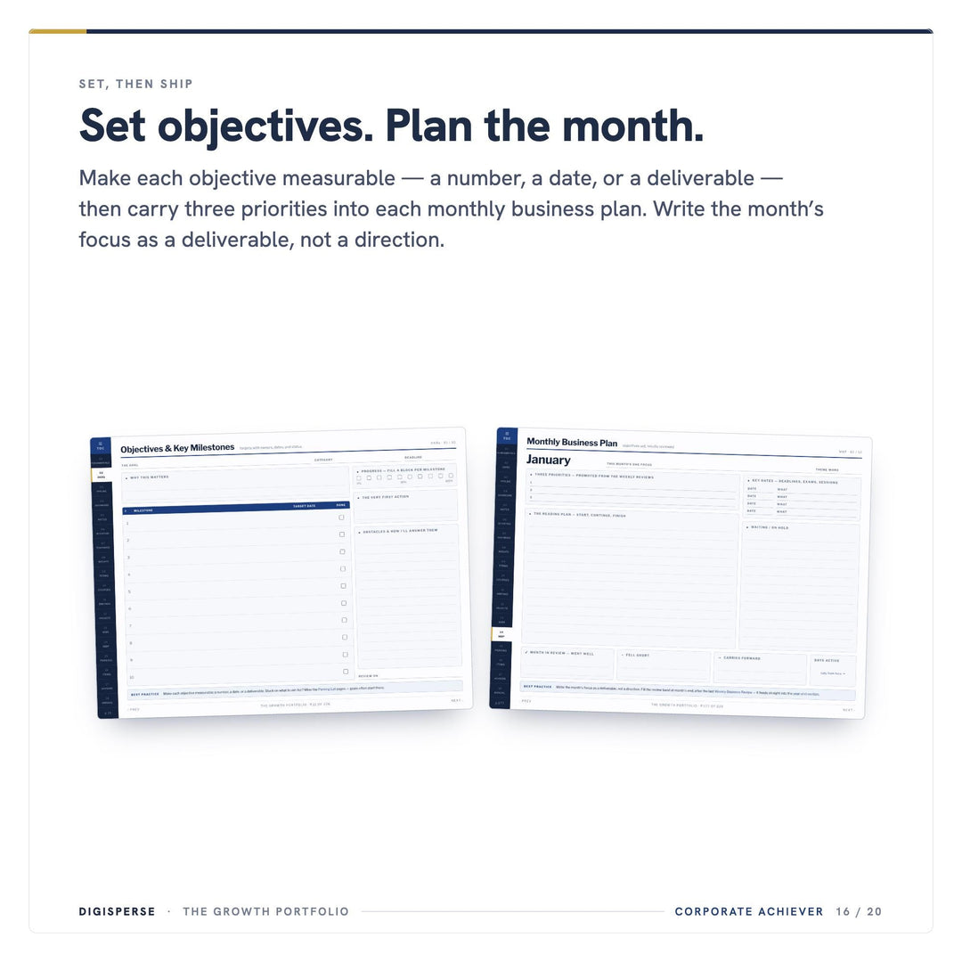Dated Corporate Achiever Learning Journal | GoodNotes Study Planner (PDF)