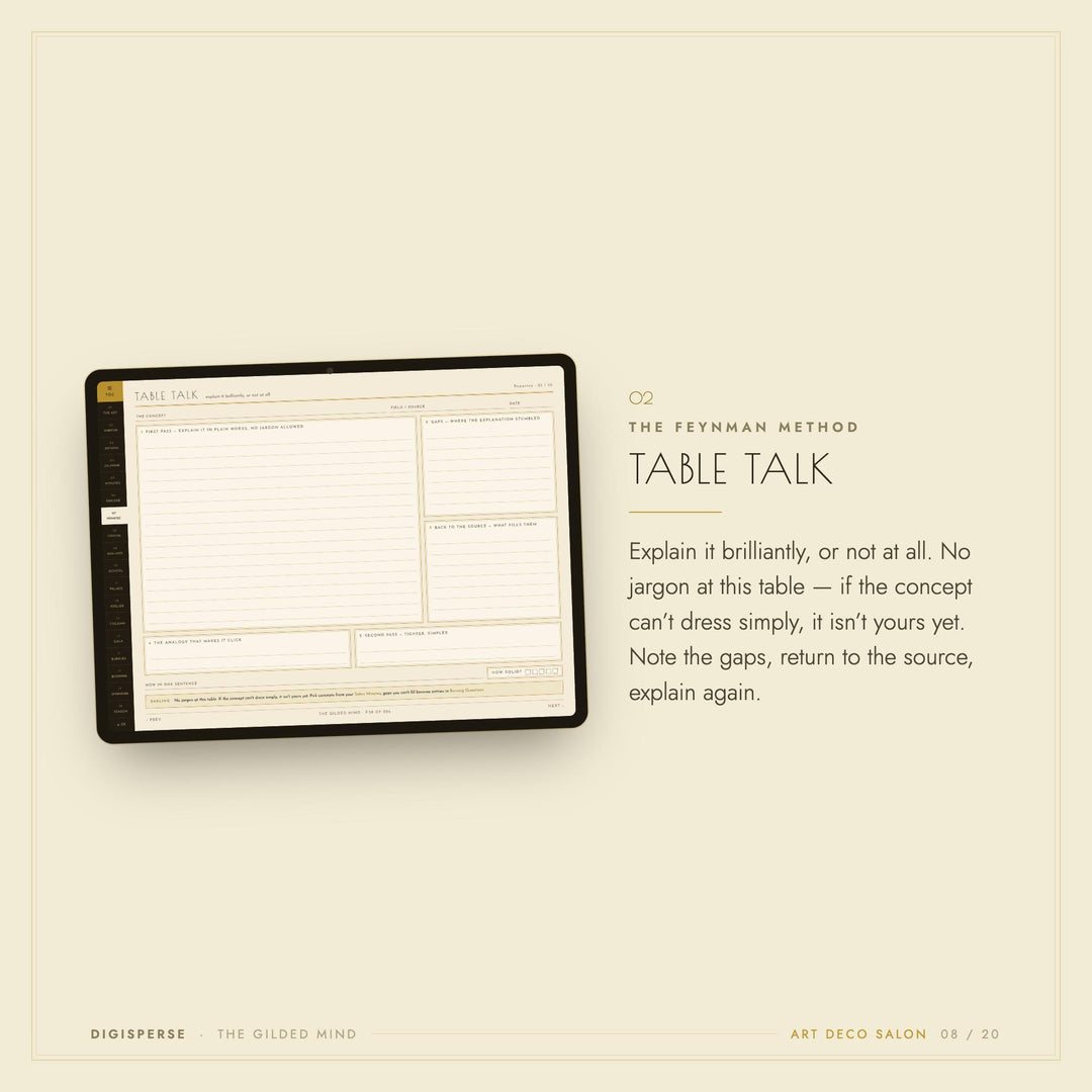 Dated Art Deco Learning Journal | Cornell Notes, Spaced Repetition, Reading Log (Digital Download)