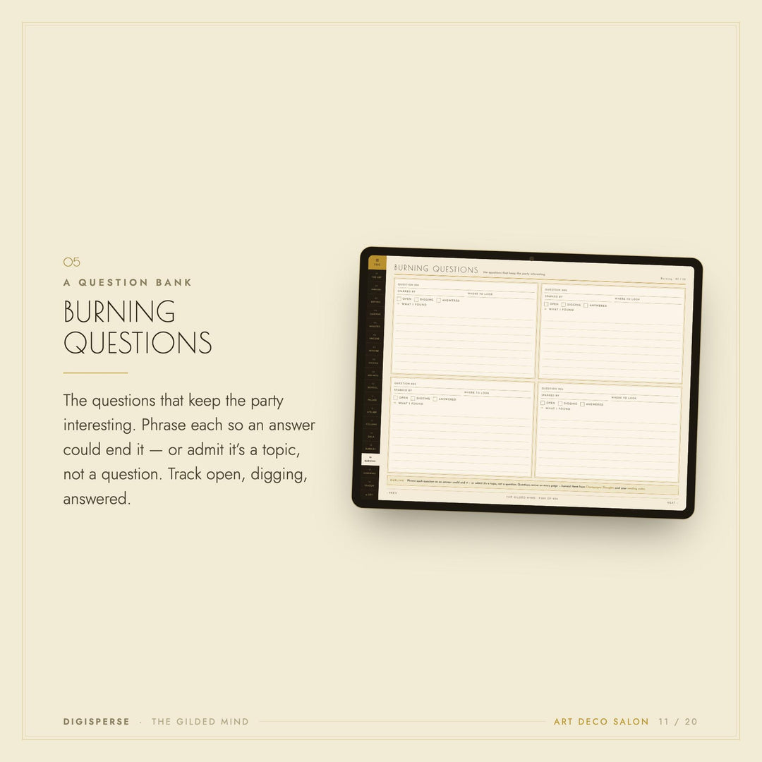 Dated Art Deco Learning Journal | Cornell Notes, Spaced Repetition, Reading Log (Digital Download)