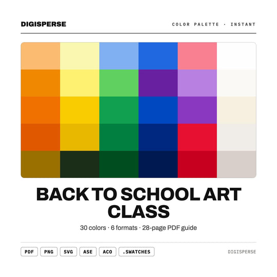 Bright Primary Color Palette for Kids Classroom Art and School Supply Branding, 30 Crayon Bold Hues, Procreate Swatches