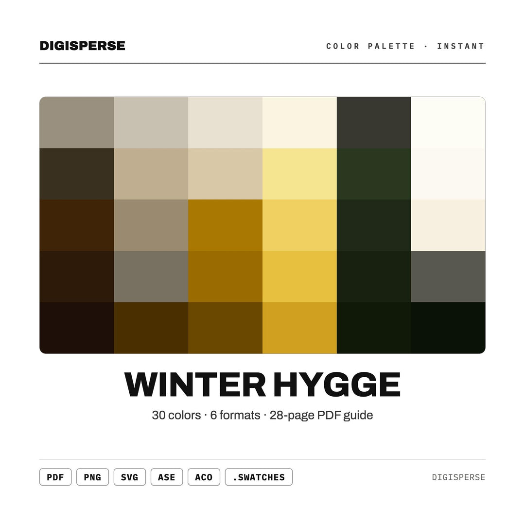Winter Hygge Color Palette | 30 Colors | Hex RGB CMYK | Procreate Swatches + ASE | Digital Download