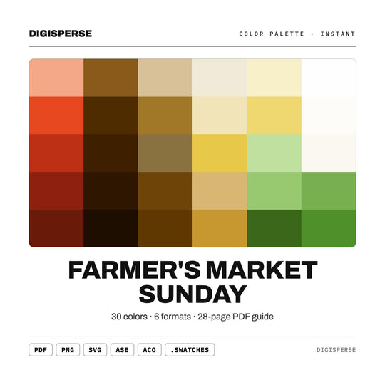 Fresh Rustic Color Palette for Farmers Market Art and Garden Produce Branding, 30 Sunday Harvest Hues, Procreate Swatches