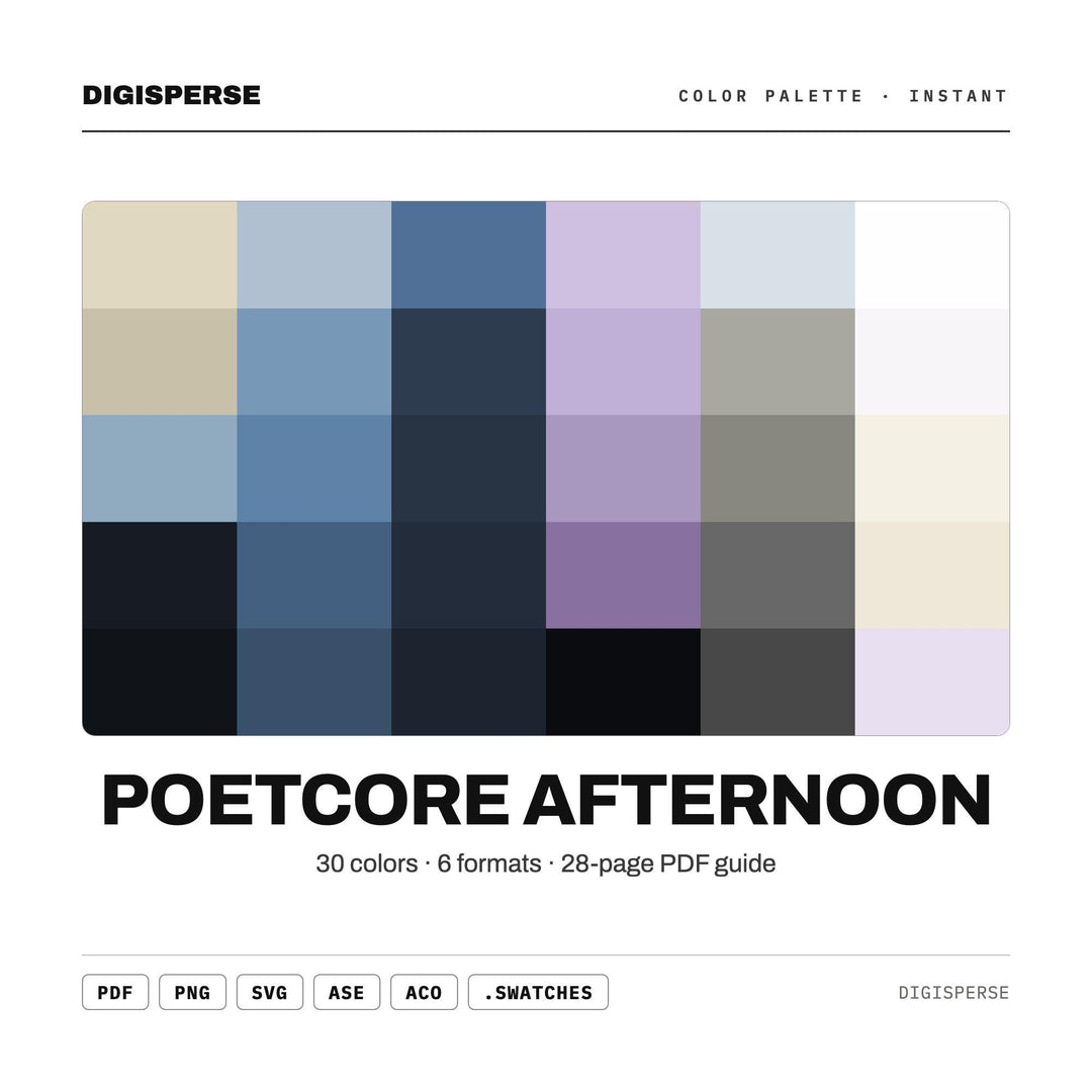 Soft Muted Color Palette for Dark Academia Art and Literary Branding, 30 Poetcore Vintage Hues, Procreate Swatches