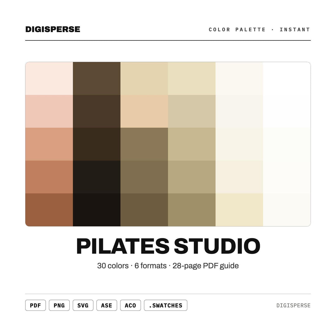 Pilates Studio Color Palette | 30 Colors | Hex RGB CMYK | Procreate Swatches + ASE | Digital Download