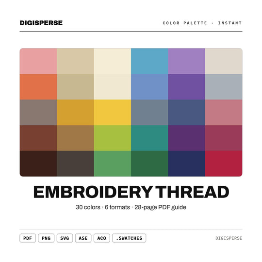 Vibrant Craft Color Palette for Hand Embroidery Art and Fiber Studio Branding, 30 Thread Spool Hues, Procreate Swatches