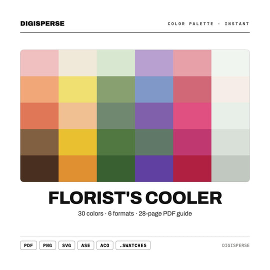 Fresh Floral Color Palette for Flower Shop Art and Botanical Branding, 30 Cooler Bloom Hues, Procreate Swatches