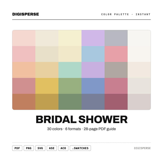 Bridal Shower Color Palette | 30 Colors | Hex RGB CMYK | Procreate Swatches + ASE | Digital Download
