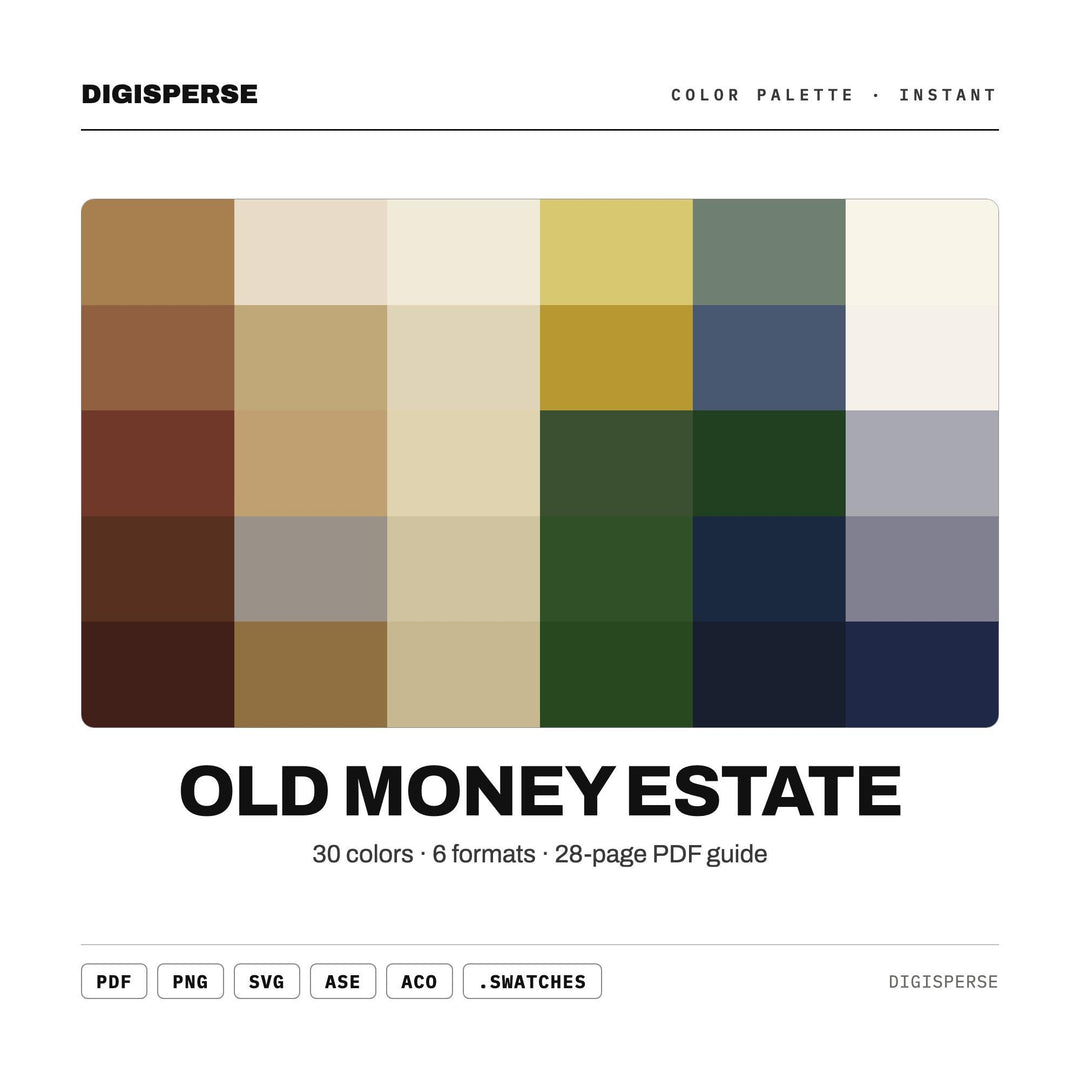 Old Money Estate Color Palette | 30 Procreate Swatches, HEX, RGB, CMYK (Digital Download)