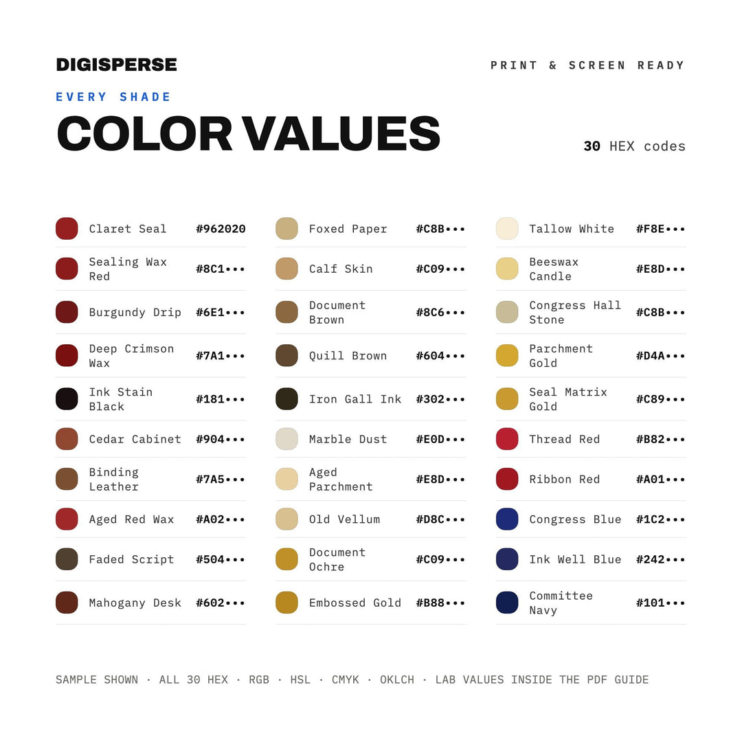 Declaration Wax Seal Color Palette | 30 Historic Colors, Procreate, ASE (Digital Download)