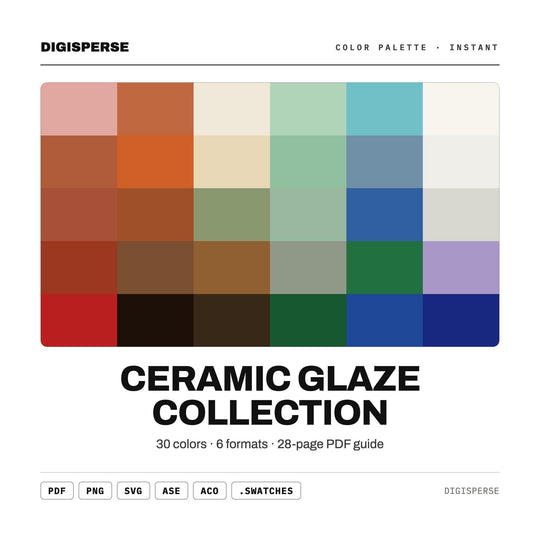 Ceramic Glaze Collection Color Palette | 30 Colors | Hex RGB CMYK | Procreate Swatches + ASE | Digital Download