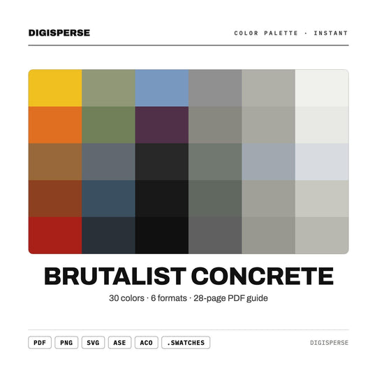 Brutalist Concrete Color Palette | 30 Colors | Hex RGB CMYK | Procreate Swatches + ASE | Digital Download