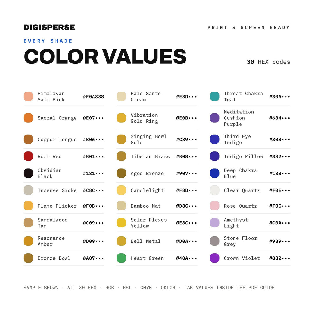 Sound Bath Ceremony Color Palette | 30 Curated Colors (Digital Download)
