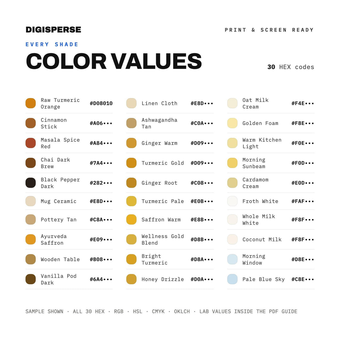 Golden Milk Morning Color Palette | 30 Procreate Swatches, ASE (Digital Download)