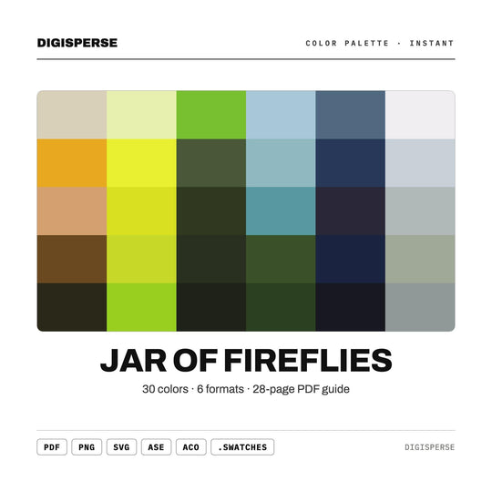 Jar of Fireflies Color Palette | 30 Procreate Swatches, HEX, RGB, CMYK (Digital Download)
