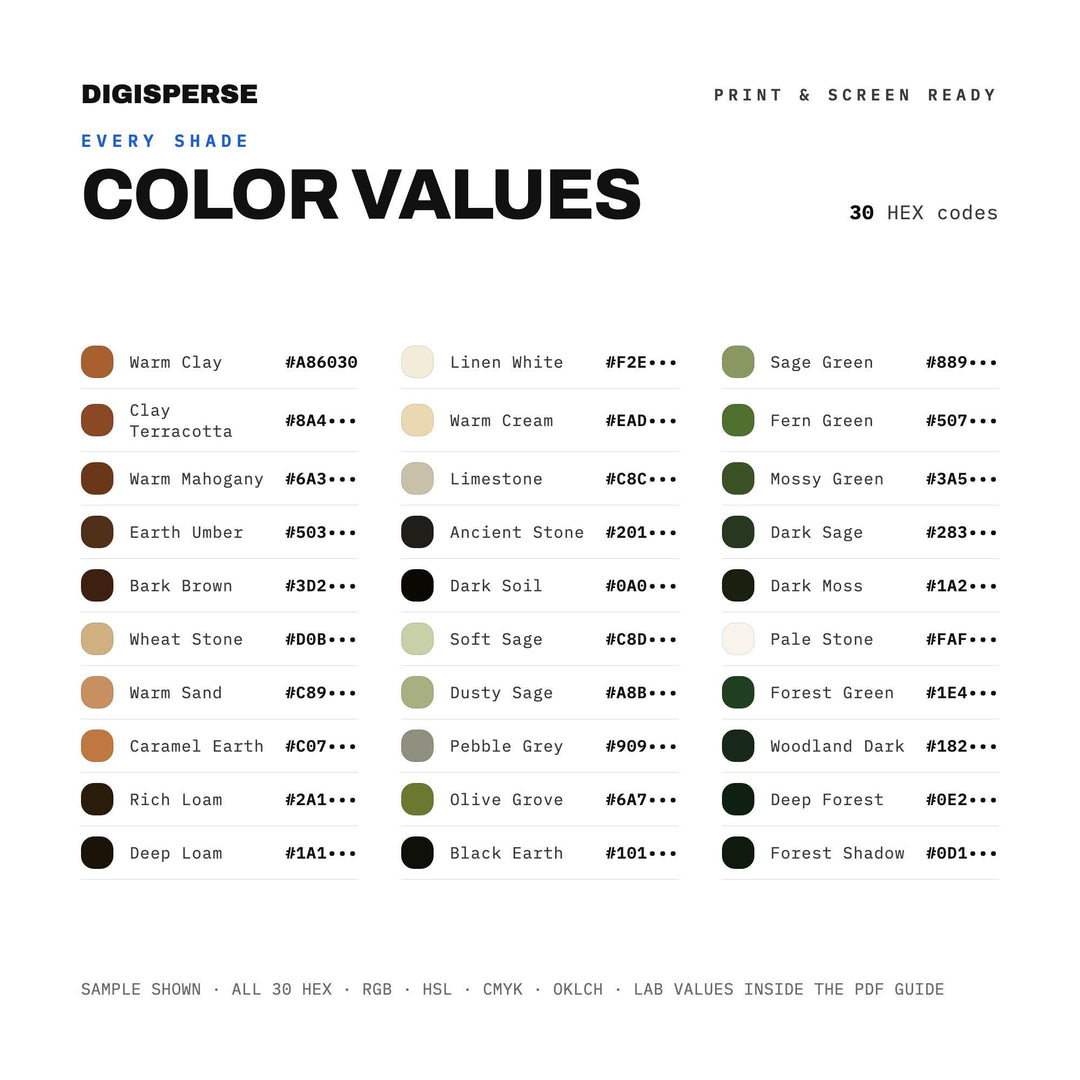 Zodiac Earth Signs Color Palette | 30 Procreate Swatches, HEX, RGB, CMYK (Digital Download)