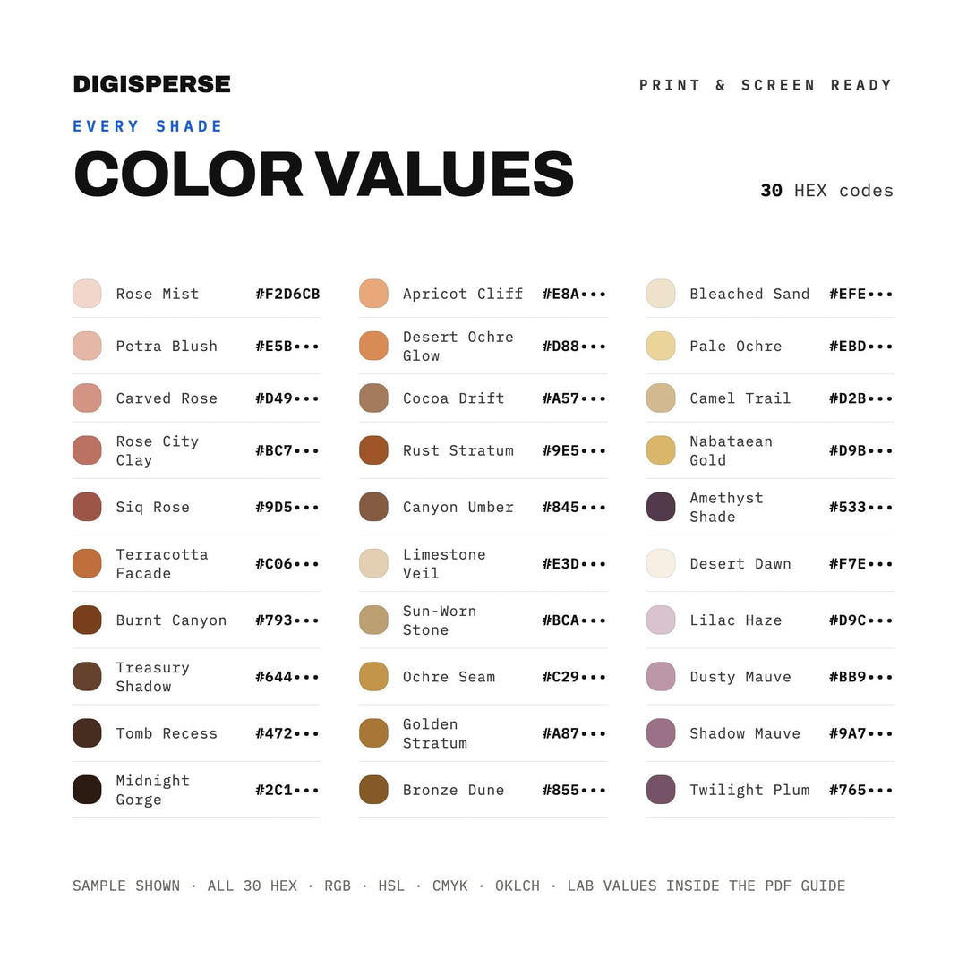 Petra Rose City Color Palette | 30 Desert Hues (Digital Download)