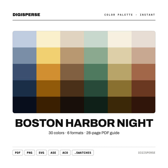 Boston Harbor Night Color Palette | 30 Moody Historical Colors (Digital Download)