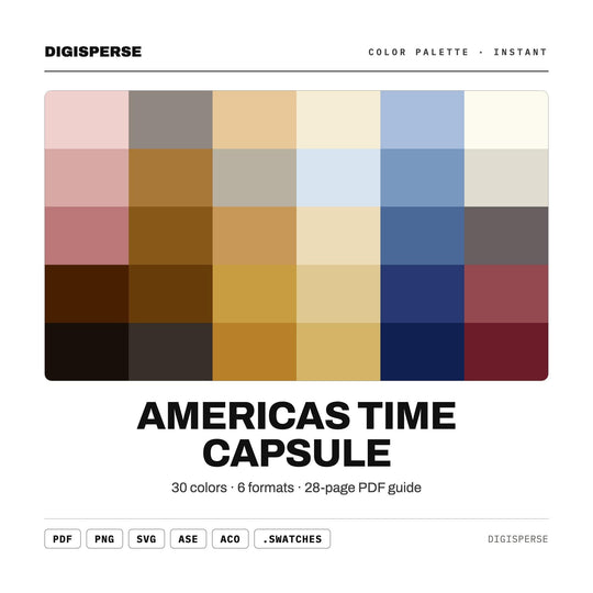 Americas Time Capsule Color Palette | 30 Colors | Hex RGB CMYK | Procreate Swatches + ASE | Digital Download