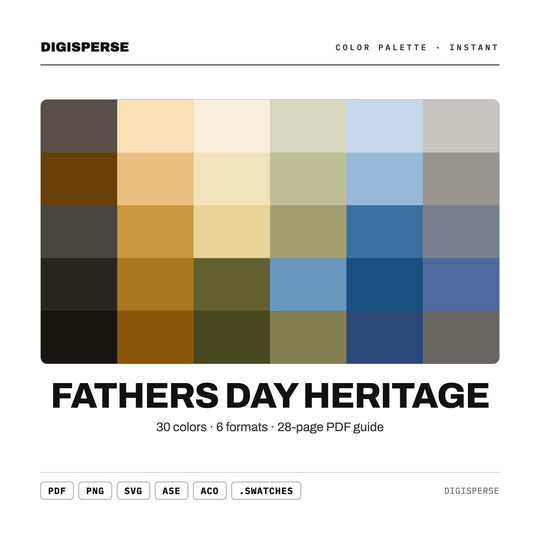 Fathers Day Heritage Color Palette | 30 Colors | Hex RGB CMYK | Procreate Swatches + ASE | Digital Download