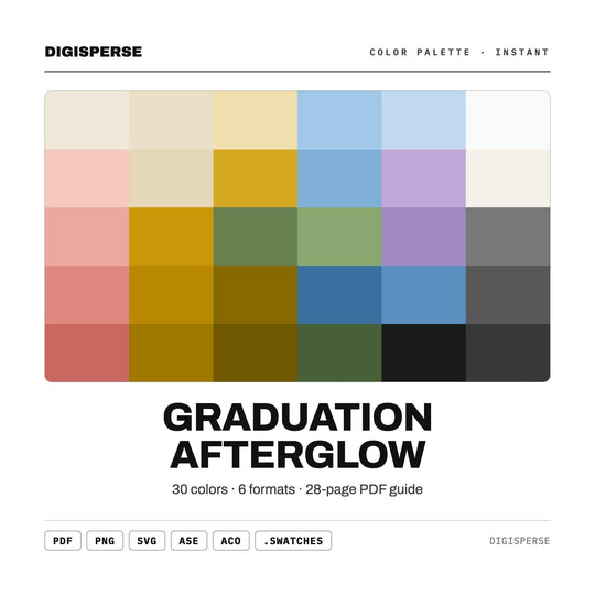 Graduation Afterglow Color Palette | 30 Colors | Hex RGB CMYK | Procreate Swatches + ASE | Digital Download