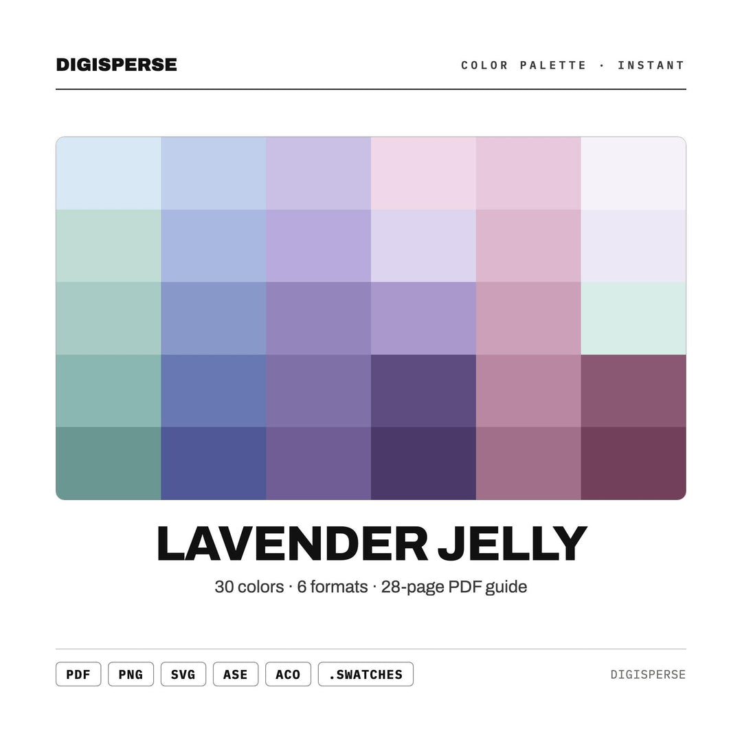 Lavender Jelly Color Palette | 30 Colors | Hex RGB CMYK | Procreate Swatches + ASE | Digital Download
