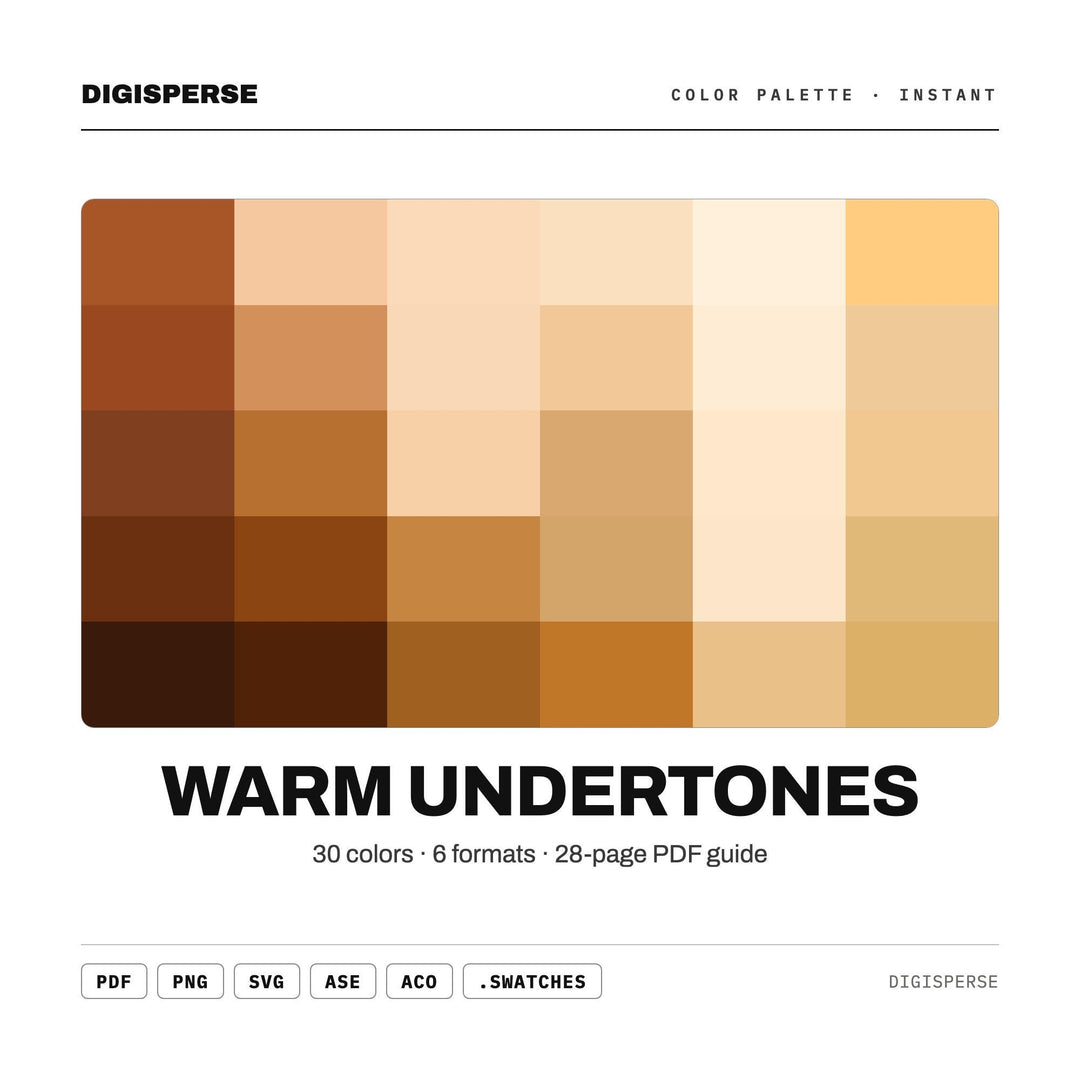 Warm Undertones Color Palette | 30 Colors | Hex RGB CMYK | Procreate Swatches + ASE | Digital Download