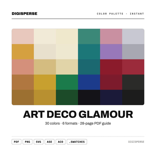 Art Deco Glamour Color Palette | 30 Colors | Hex RGB CMYK | Color Guide | Procreate Swatches + ASE | Digital Download